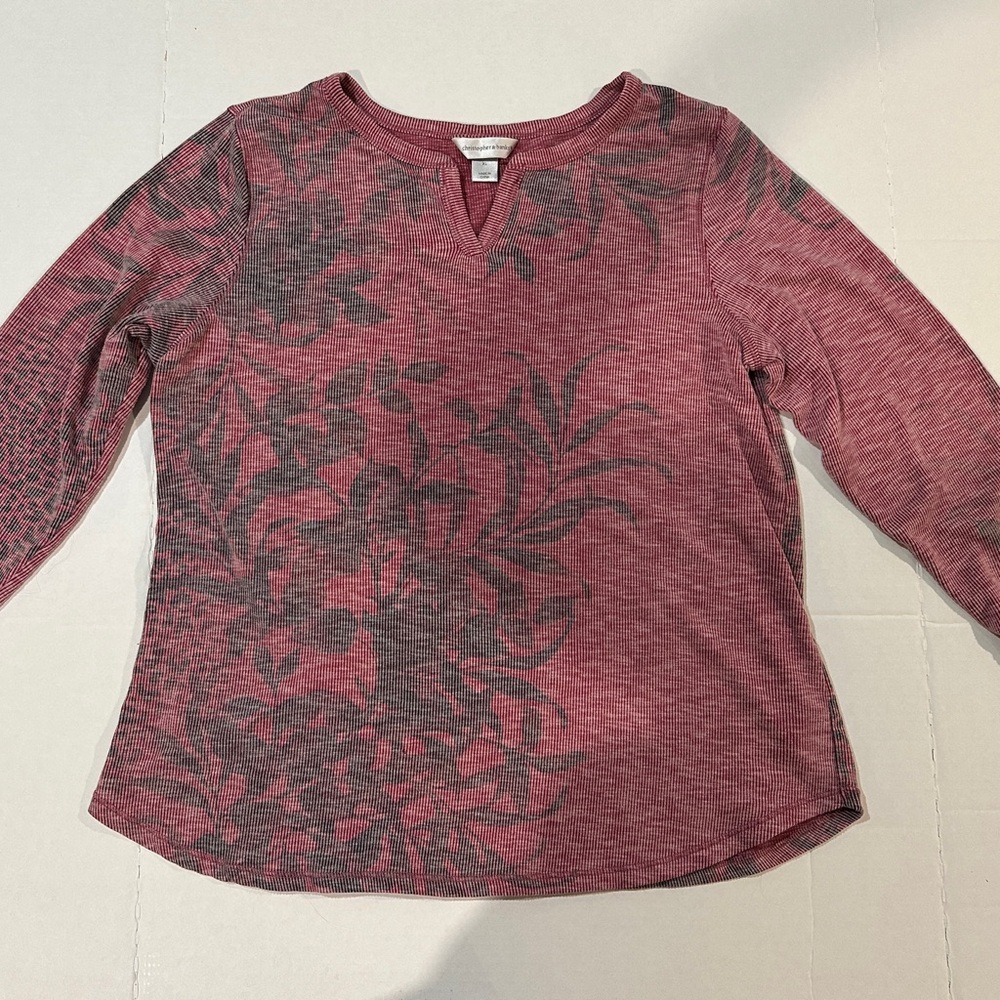 Christopher & Banks Pink and Gray Floral Long Sleeve Top